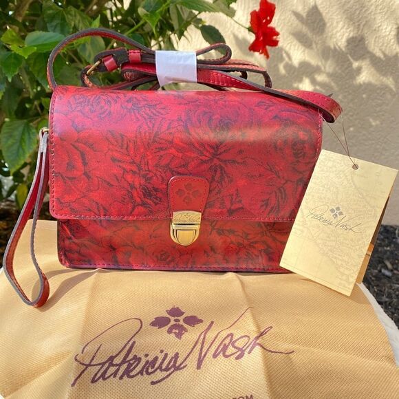 PATRICIA NASH LANZA LEATHER CROSSBODY CLUTCH ETCHED ROSES NWT - Picture 6 of 14